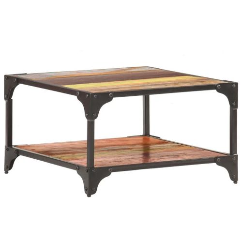 Table Basse En Bois De Recuperation Massif 60x60x35 Cm | Etagere De Rangement, Style Industriel, Unique Et Durable