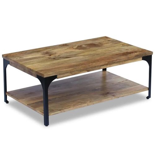 Table Basse En Bois De Manguier Massif | 100x60x38 Cm, Compacte, 2 Niveaux, Multifonctionnelle, Gain De Place