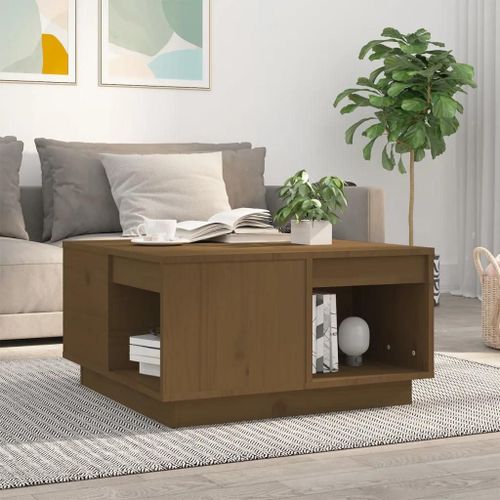 Table Basse En Bois Massif De Pin Miel | 60x61x32,5 Cm, Design Elegant, Compact, Gain De Place, Dessus Spacieux