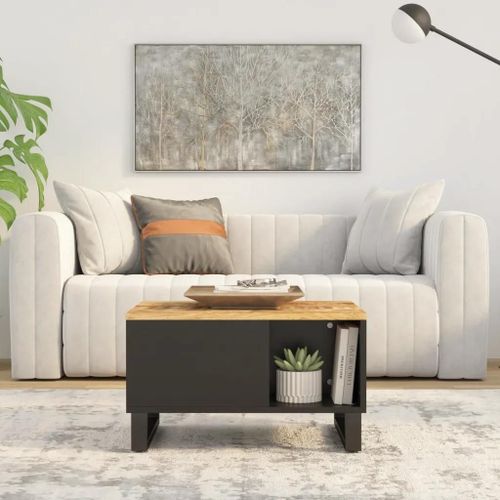 Table Basse En Bois De Manguier Massif | 60x50x35 Cm, Compacte, Gain De Place, Dessus Robuste, Pieds En Fer