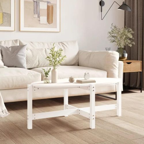 Table Basse En Bois Massif De Pin | 118x63x45 Cm, Blanc, Plateau Pratique, Cadre Stable, Gain De Place