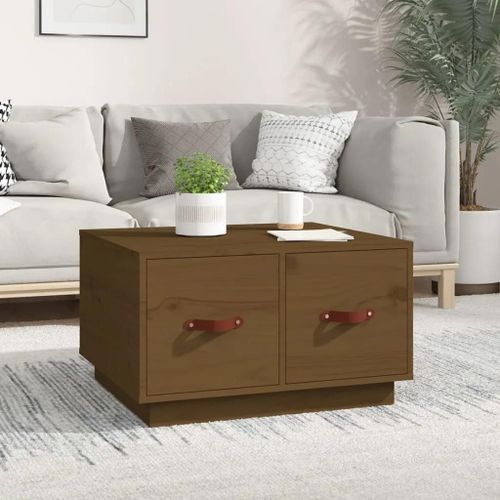 Table Basse En Bois Massif De Pin Miel | 60x53x35 Cm, 2 Tiroirs De Rangement, Compacte, Gain De Place, Multifonctionnelle
