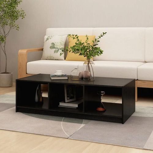 Table Basse En Bois De Pin Massif Noir | 110x50x34 Cm, Design Moderne, Etagere De Rangement, Gain De Place