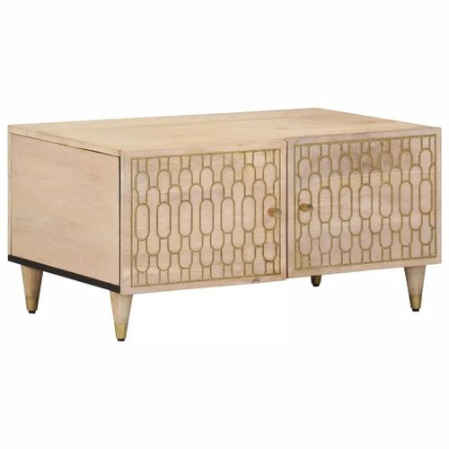 Table Basse En Bois De Manguier Massif 80x50x40 Cm | Compacte, Grand Espace De Rangement, Design Sculpte A La Main, Gain De Place