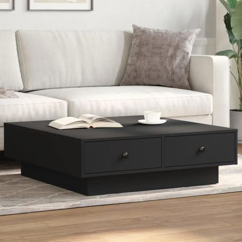 Table Basse En Agglomere Noir | 90x90x28 Cm, Design Elegant, Gain De Place, Stable Et Durable, 4 Pieds Metalliques