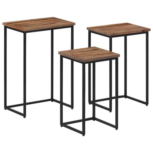 Tables Basses Gigognes En Bois Massif De Teck | 3 Pieces, Compact, Gain De Place, Multifonctionnel Pour Salon Et Bureau