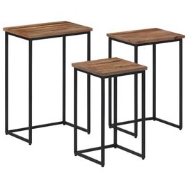 Tables Basses Gigognes En Bois Massif De Teck | 3 Pieces, Compact, Gain De Place, Multifonctionnel Pour Salon Et Bureau