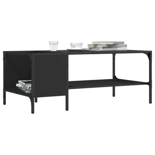Table Basse En Bois D'ingenierie Noir | 100x51x40 Cm, Compacte, Gain De Place, Etagere De Rangement, Style Industriel
