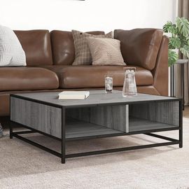 Table Basse En Bois D'ingenierie Sonoma Et Metal | 80x80x30 Cm, Style Industriel, Compacte, Gain De Place, 2 Etageres De Rangement