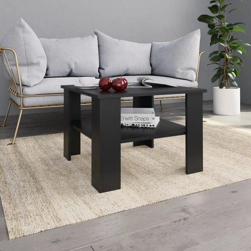 Table Basse En Bois D'ingenierie Noir | 60x60x42 Cm, Compacte, Gain De Place, Etagere De Stockage