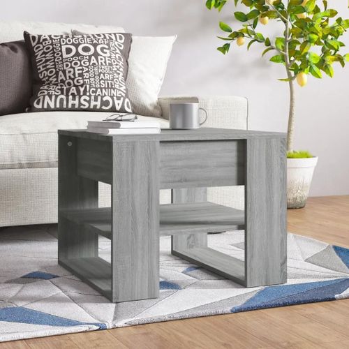 Table Basse En Bois D'ingenierie Chene Sonoma | 55,5x55x45 Cm, Compacte, Gain De Place, Etagere De Rangement Multifonctionnelle