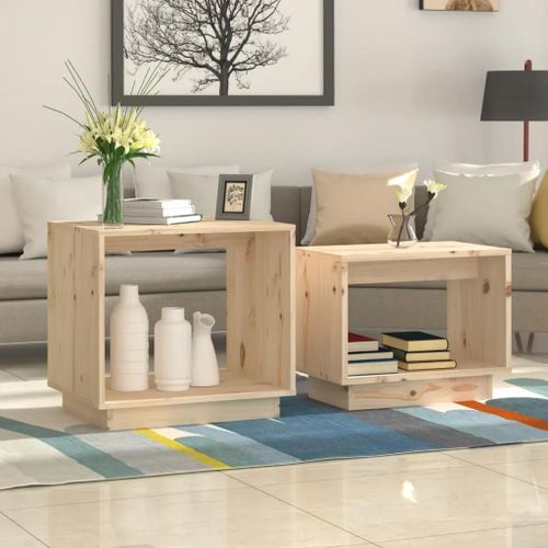 Tables Gigognes En Bois De Pin Massif | 2 Pieces, Compactes, Gain De Place, Multifonctionnelles Pour Salon Ou Chambre