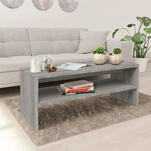Table Basse En Bois D'ingenierie Chene Sonoma | 100x40x40 Cm, Compacte, Gain De Place, Etagere Ouverte