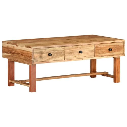 Table Basse En Bois D'acacia Massif | 100x50x40 Cm, Compacte, Multifonctionnelle, 2 Tiroirs De Rangement, Gain De Place