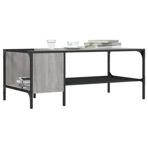 Table Basse En Bois D'ingenierie Sonoma Gris | 100x51x40 Cm, Compacte, Gain De Place, Multifonctionnelle Avec Etagere De Rangement, Cadre Metal Industriel