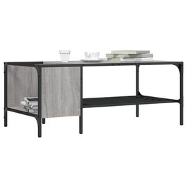 Table Basse En Bois D'ingenierie Sonoma Gris | 100x51x40 Cm, Compacte, Gain De Place, Multifonctionnelle Avec Etagere De Rangement, Cadre Metal Industriel