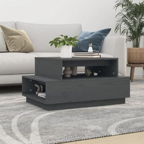 Table Basse En Bois Massif De Pin | 80x55x40,5 Cm Gris, Compacte, Gain De Place, Multifonctionnelle