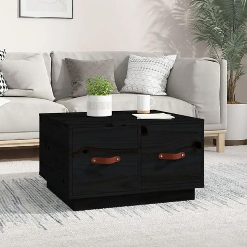 Table Basse En Bois Massif De Pin Noir | 60x53x35 Cm, 2 Tiroirs, Compact, Gain De Place, Multifonctionnel