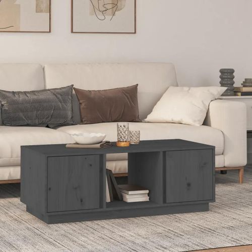 Table Basse En Bois Massif De Pin | 110x50x40 Cm, 3 Compartiments, 2 Portes, Compact, Gain De Place, Multifonctionnel