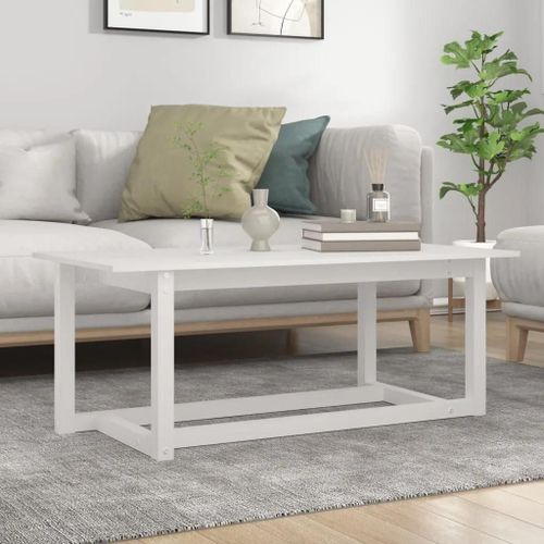 Table Basse En Bois Massif De Pin | 110x55x45 Cm, Blanc, Compact, Gain De Place, Multifonctionnel