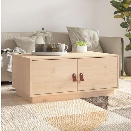 Table Basse En Bois Massif De Pin 80x50x35 Cm | 2 Compartiments, Gain De Place, Multifonctionnel