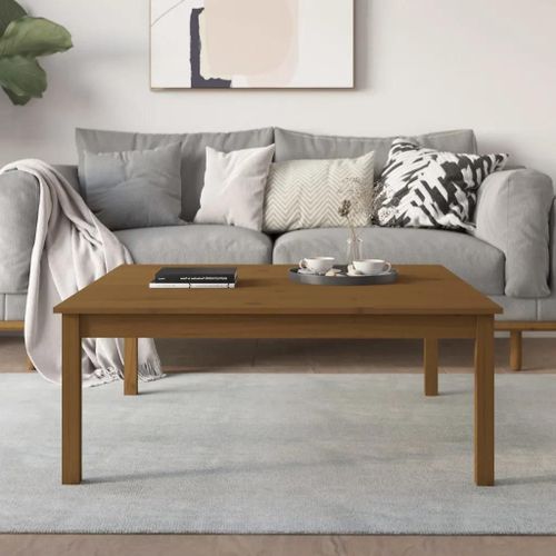 Table Basse En Bois Massif De Pin Miel | 100x100x40 Cm, Design Minimaliste, Cadre Stable, Gain De Place