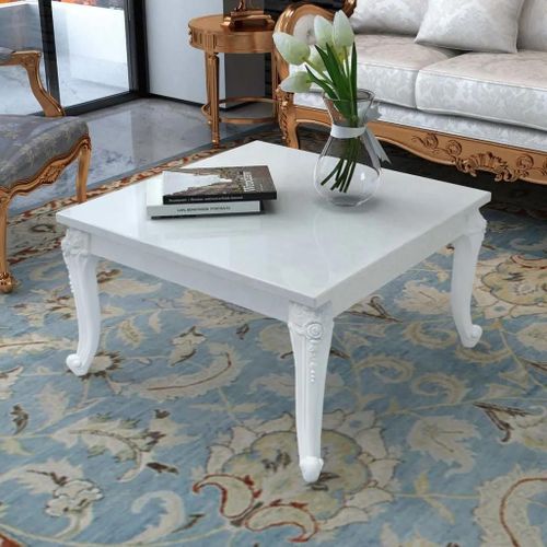 Table Basse En Mdf Laque Blanc Brillant | 80x80x42 Cm, 4 Pieds Stables, Design Classique, Multifonctionnelle, Gain De Place