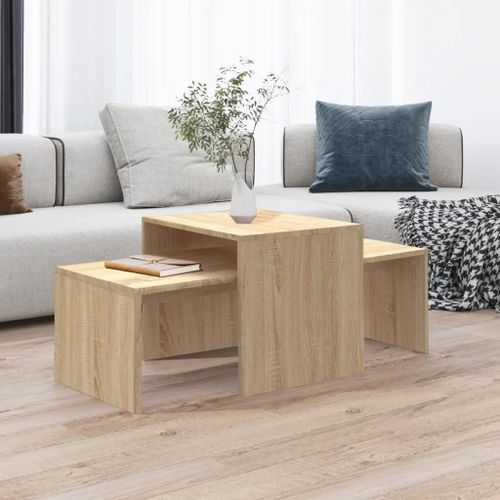 Ensemble De Tables Basses En Chene Sonoma Bois D'ingenierie | 3 Pieces Modulables, Gain De Place, Multifonctionnel Pour Salon