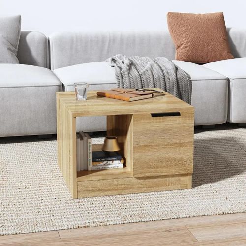 Table Basse En Bois D'ingenierie Chene Sonoma | 50x50x36 Cm, 2 Compartiments, Gain De Place, Design Elegant