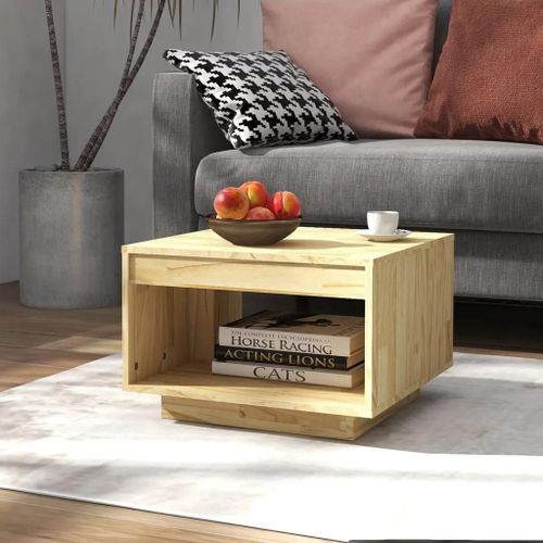 Table Basse En Bois De Pin Massif | 50x50x33,5 Cm, Design Moderne, Etagere De Rangement, Gain De Place