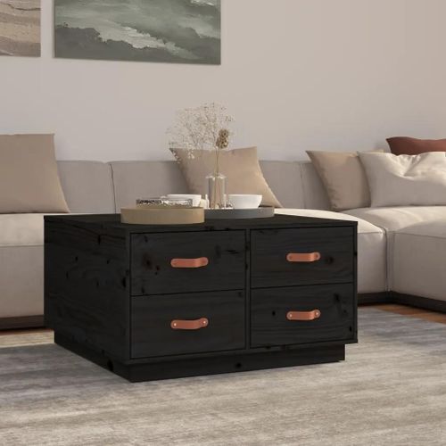 Table Basse En Bois Massif De Pin Noir | 80x80x45 Cm, 4 Tiroirs, Compact, Gain De Place, Multifonctionnel