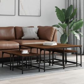 Tables Basses Gigognes En Bois D'ingenierie Chene Marron | 5 Pieces, Compact, Gain De Place, Multifonctionnel Pour Salon/Chambre/Bureau