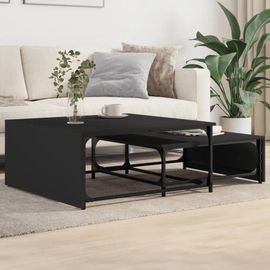 Tables Basses Gigognes En Bois D'ingenierie Et Metal | 2 Pieces Noir, Compact, Gain De Place, Design Emboitable
