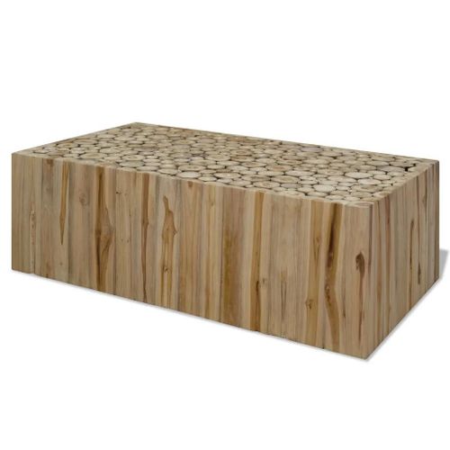Table Basse En Teck Veritable 90x50x30 Cm | Design Unique Pile De Buches, Multifonctionnelle, Stable Et Durable