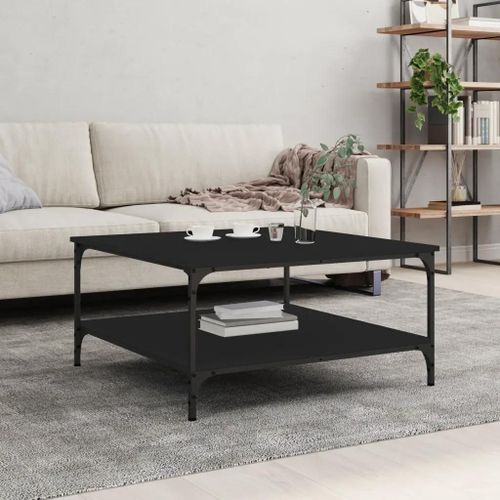 Table Basse En Bois D'ingenierie Noir | 80x80x40 Cm, Compacte, Gain De Place, Etageres De Rangement, Salon Moderne