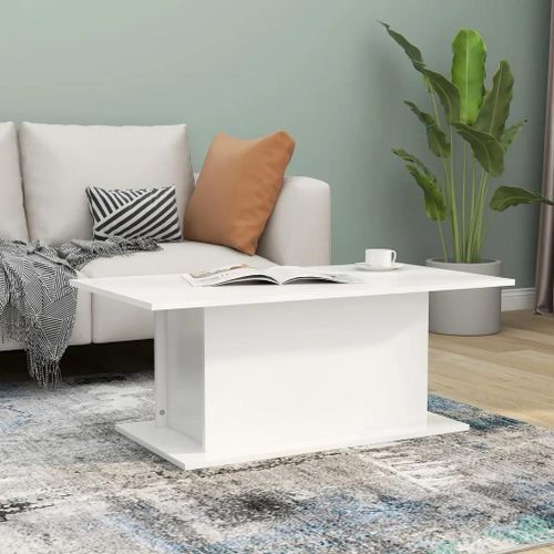 Table Basse En Bois D'ingenierie Blanc | 102x55,5x40 Cm, Compacte, Gain De Place, Multifonctionnelle