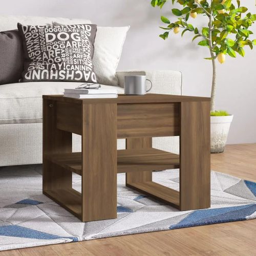 Table Basse En Bois D'ingenierie Chene | 55,5x55x45 Cm, Compacte, Gain De Place, Etagere De Rangement Multifonctionnelle