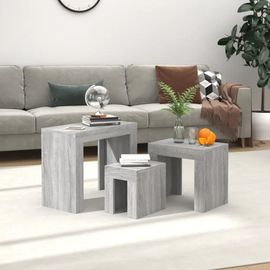 Tables Basses Gigognes En Bois D'ingenierie Sonoma Gris | 3 Pieces Empilables, Compact, Gain De Place, Multifonctionnel Salon/Chambre
