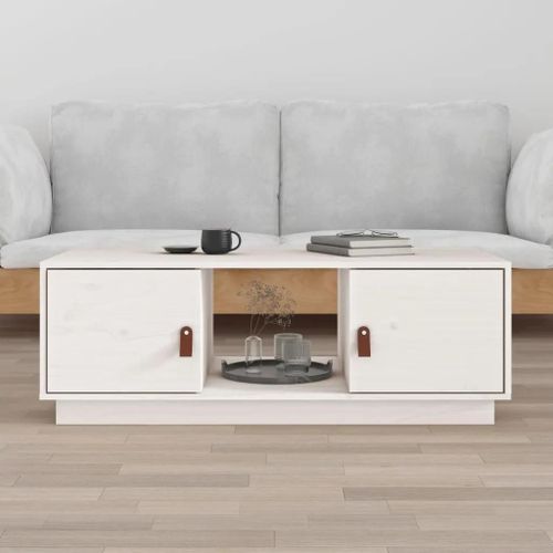 Table Basse En Bois Massif De Pin | 100x50x35 Cm, Blanc, Compact, Gain De Place, Multifonctionnel
