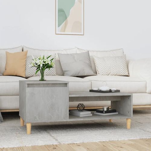 Table Basse En Bois D'ingenierie Gris Beton | 100x50x45 Cm, Compacte, Gain De Place, 1 Compartiment + Etagere