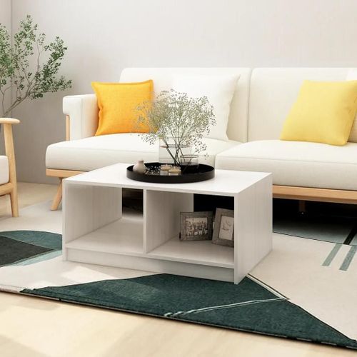 Table Basse En Bois De Pin Massif | 75x50x33,5 Cm, Blanc, Design Moderne, Gain De Place, Etagere De Rangement Pratique