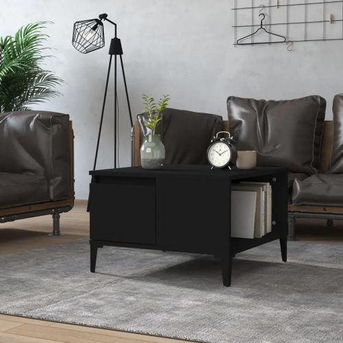 Table Basse En Bois D'ingenierie Noir | 55x55x36,5 Cm, 1 Compartiment + 1 Tiroir, Gain De Place, Style Moderne