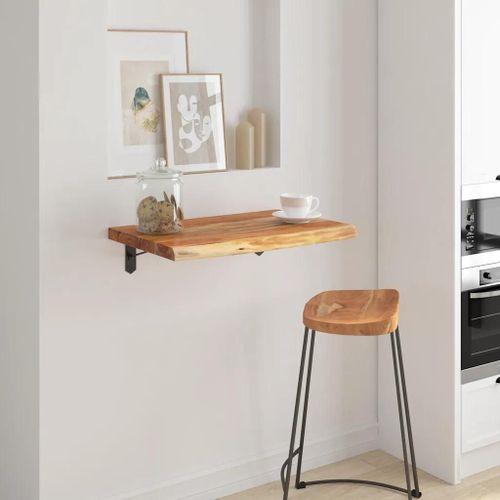 Etagere Murale En Acacia Massif | Rectangulaire A Bordure Assortie, Compacte, Gain De Place, Multifonctionnelle Pour Salon/Bureau