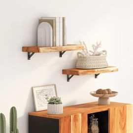 Etagere Mural En Acacia Massif | Rectangulaire A Bordure Assortie, Gain De Place, Multifonctionnelle Pour Salon/Bureau