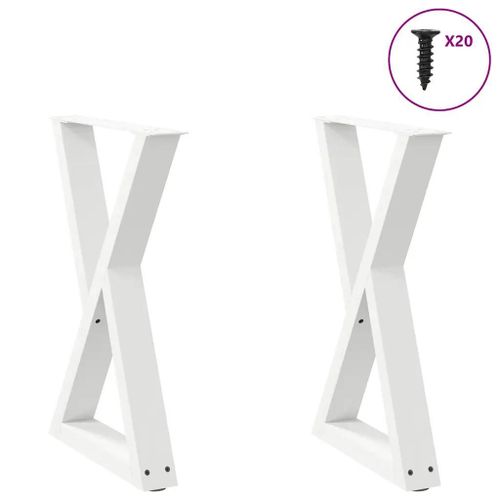 Pieds De Table A Manger En Acier Thermolaque 2 Pieces | Blanc 60 X (72-73,3) Cm, Stables Avec Patins Reglables, Design Moderne