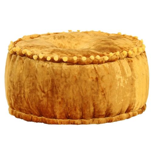 Pouf Rond En Velours | 40x20 Cm, Compact, Moutarde, Gain De Place, Multifonctionnel Pour Salon/Chambre