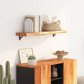 Etagere Murale En Acacia Massif | Rectangulaire Avec Bordure Assortie, Gain De Place, Multifonctionnelle Pour Salon/Bureau