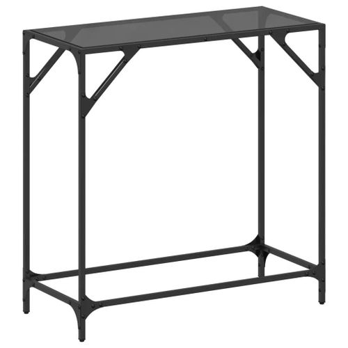 Table Console En Verre Noir Et Acier | 80x35x81 Cm, Design Moderne, Gain De Place, Multifonctionnel
