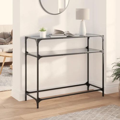 Table Console En Verre Noir Et Acier | 98x35x81 Cm, Design Moderne, Gain De Place, Multifonctionnel