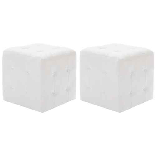 Poufs En Similicuir Blanc | Lot De 2, 30 X 30 X 30 Cm, Compact, Gain De Place, Multifonctionnel